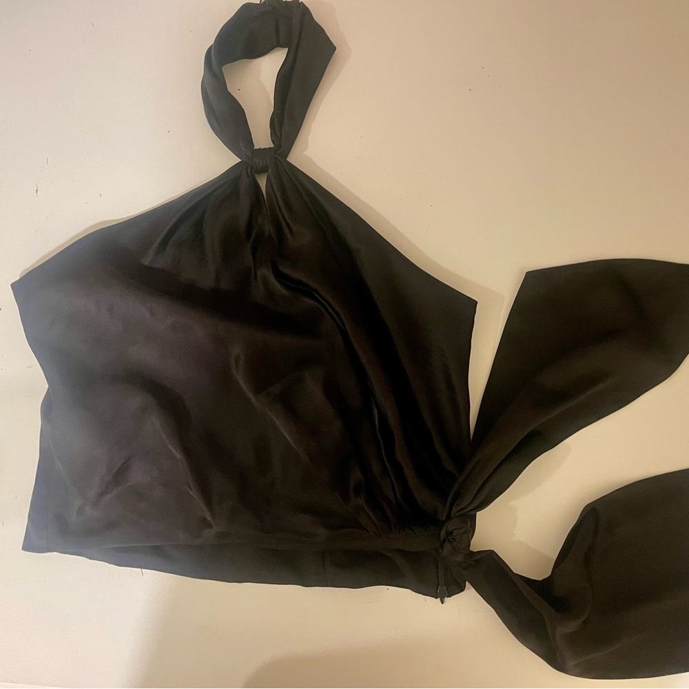 Cinq a Sept Black Cropped Halter Top